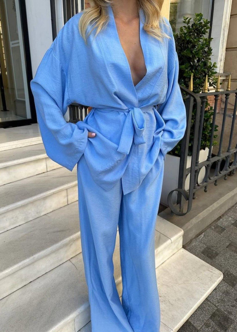 Relaxed Beltted Two Piece Set In Soft Polyester