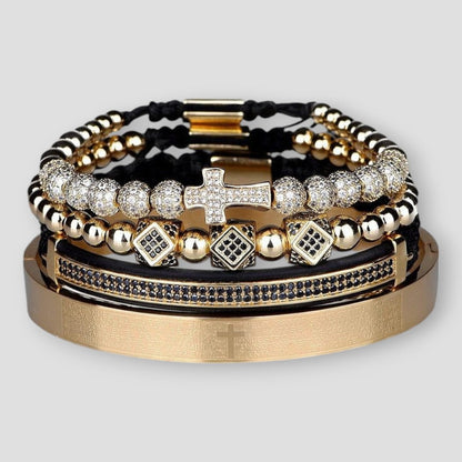 North Royal Stainless Steel Cross Bracelet Set