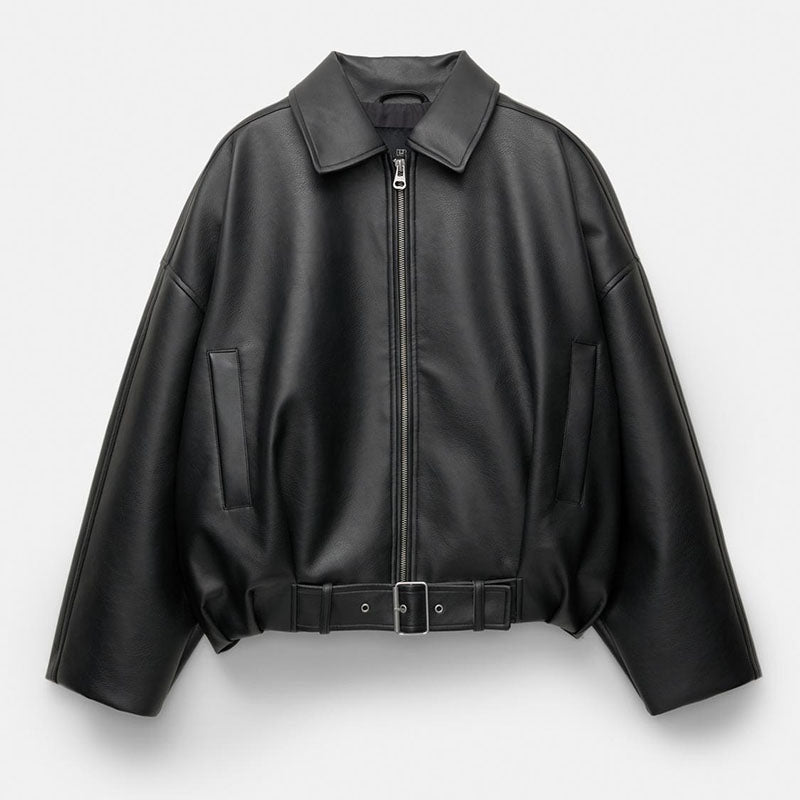 Loose Drop Shoulder Leather Jacket