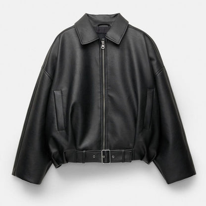 Loose Drop Shoulder Leather Jacket