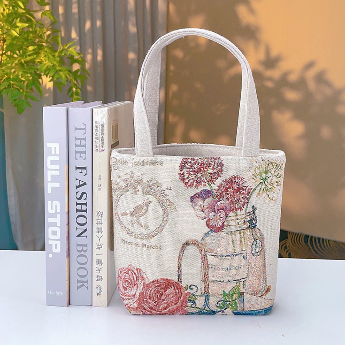 Cosbai - Embroidered Canvas Handbag