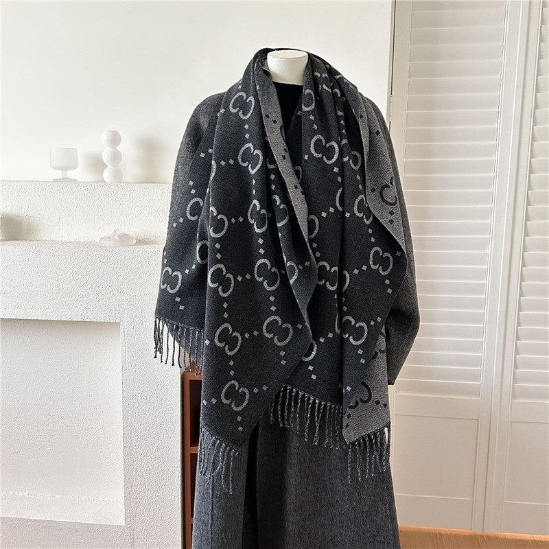 Jacquard Fringe Cashmere-Like Scarf