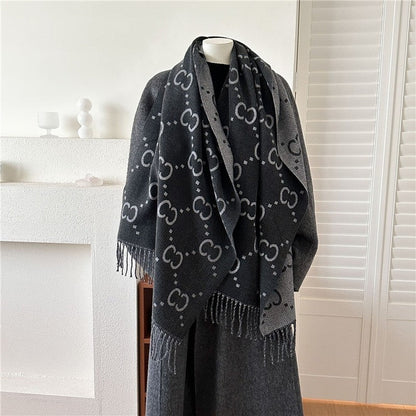 Jacquard Fringe Cashmere-Like Scarf