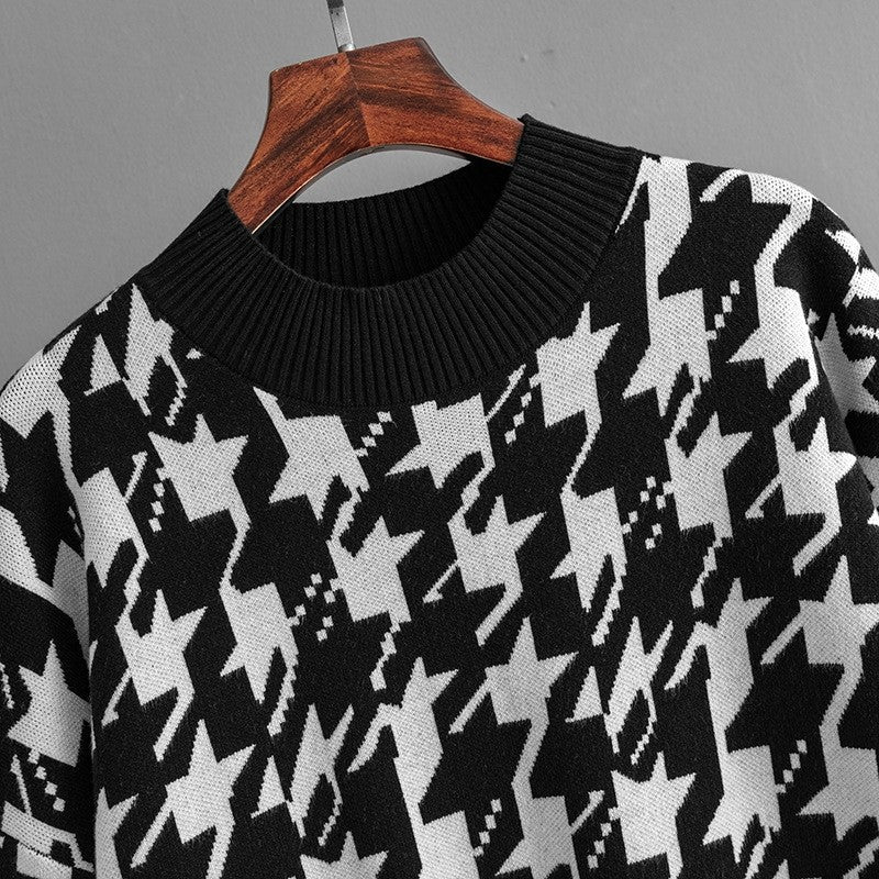 Houndstooth Crew Neck Loose Sweater