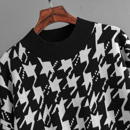 Houndstooth Crew Neck Loose Sweater