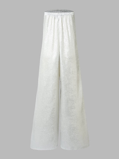 Wide Leg Solid Color Strapless Tube Jumpsuits