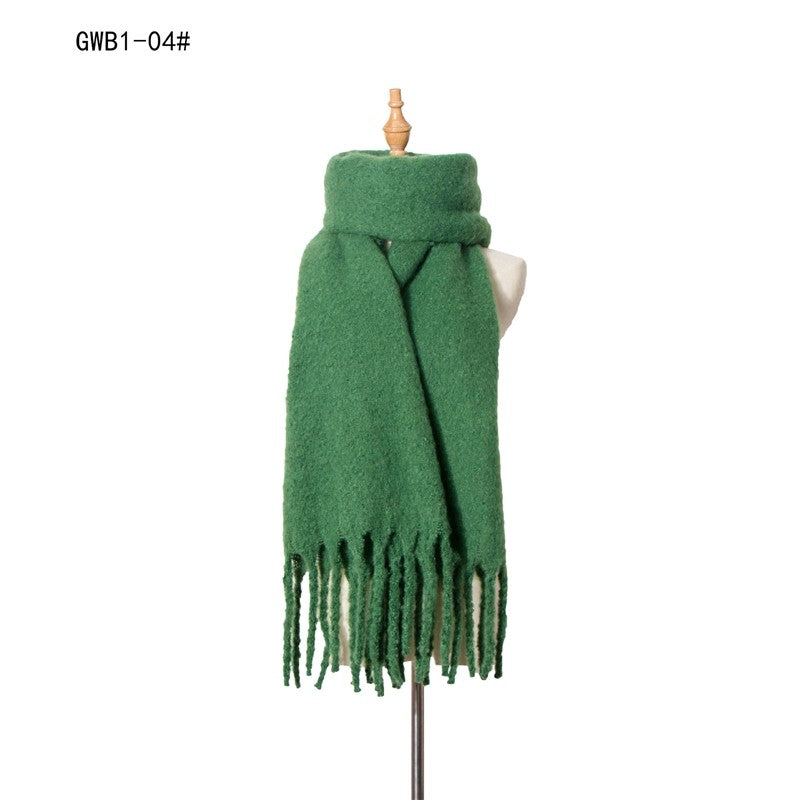 Winter Tassel Thickened Solid Color Scarf Shawl