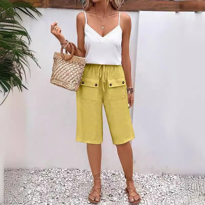 Solid Color Loose Fit Cargo Shorts