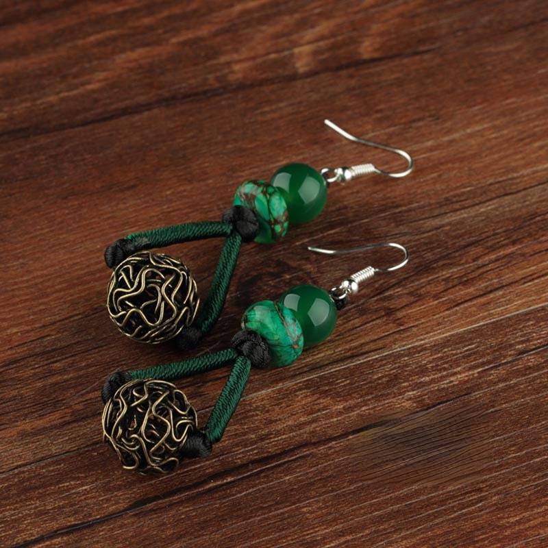 Ethnic Style Earrings Green Earrings Women'S Vintage Style Sterling Silver Premium Sense Earrings