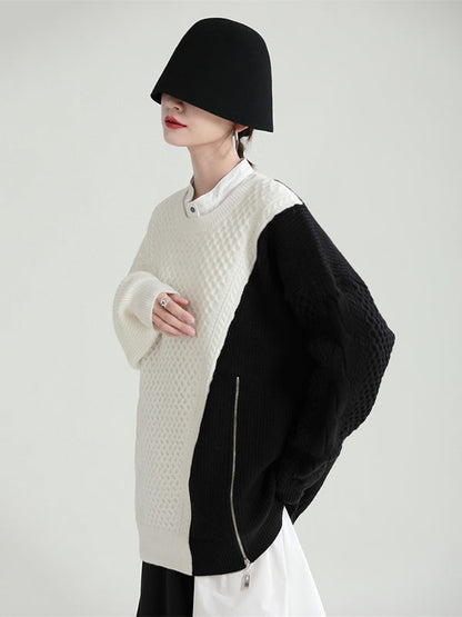 Urban Loose Contrast Color Split-Joint Sweater Top
