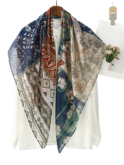 Scarvii - Ethnic Print Polyester Square Scarf Shawl