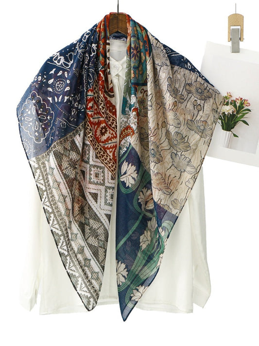 Scarvii - Ethnic Print Polyester Square Scarf Shawl