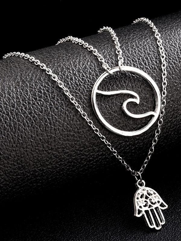 Fashion Alloy Palm Wave Multi-Layer Necklace