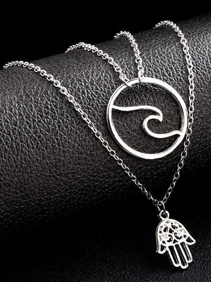 Fashion Alloy Palm Wave Multi-Layer Necklace