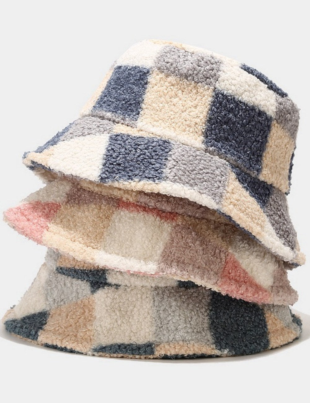 Colorful Plaid Warm Winter Bucket Hats