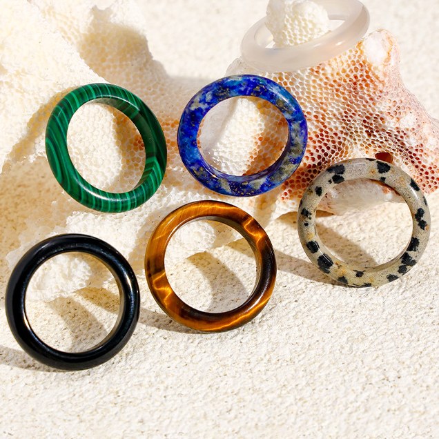 Simple Natural Stone Single Rings