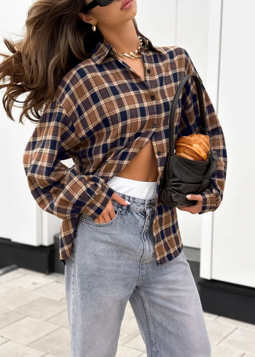 Oversized Cotton Polyester Flannel Button Up Shirt