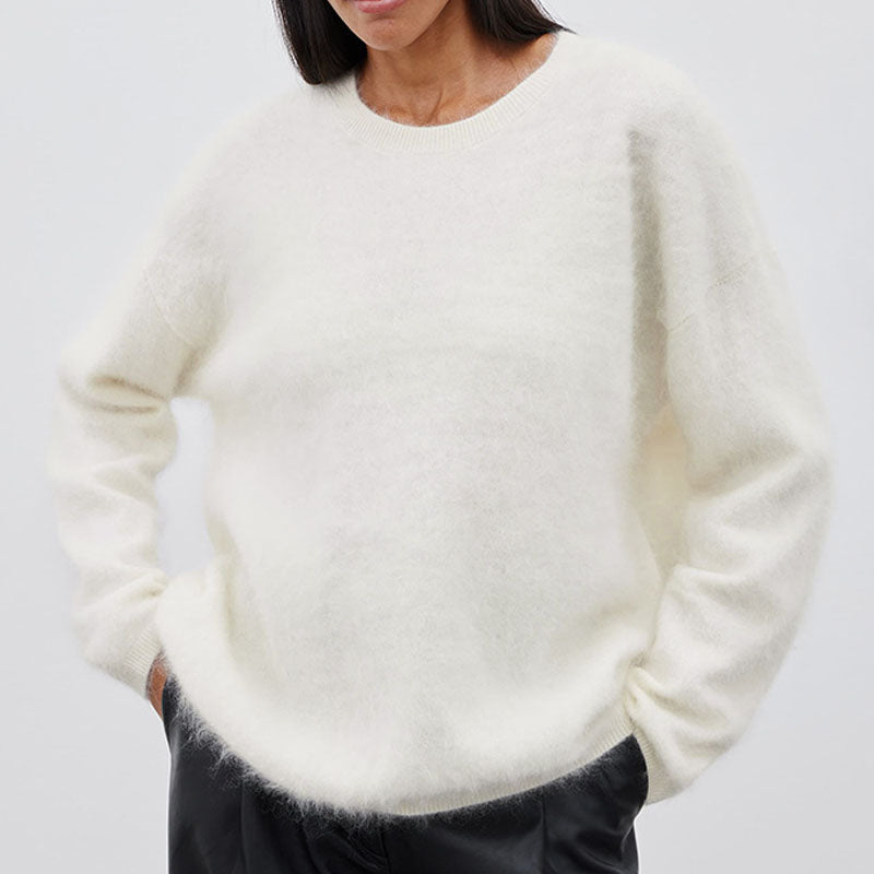 Winter Fuzzy Crew Neck Solid Color Knit Sweater