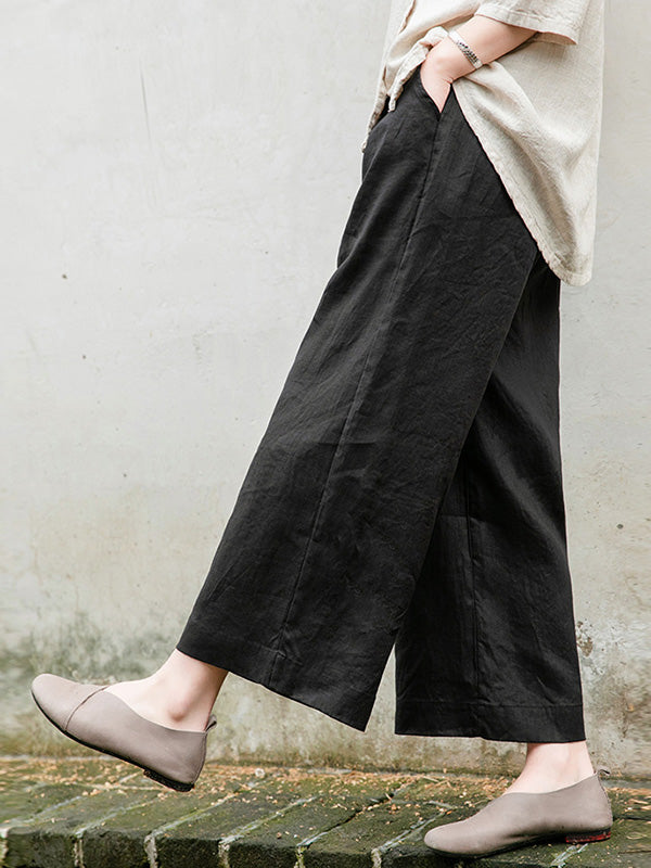 Simple Linen Column Elasticity Waist Bandage Pants