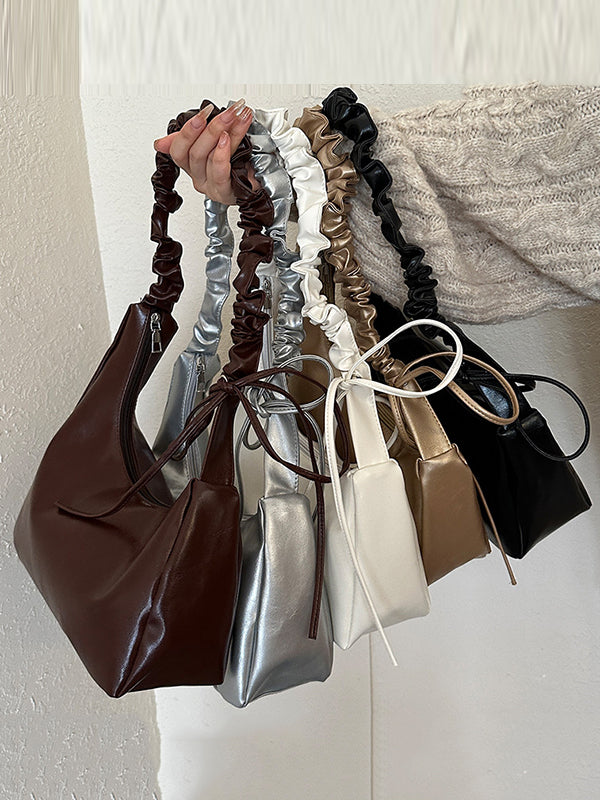 Geometric Pleated Solid Color Zipper Handbags