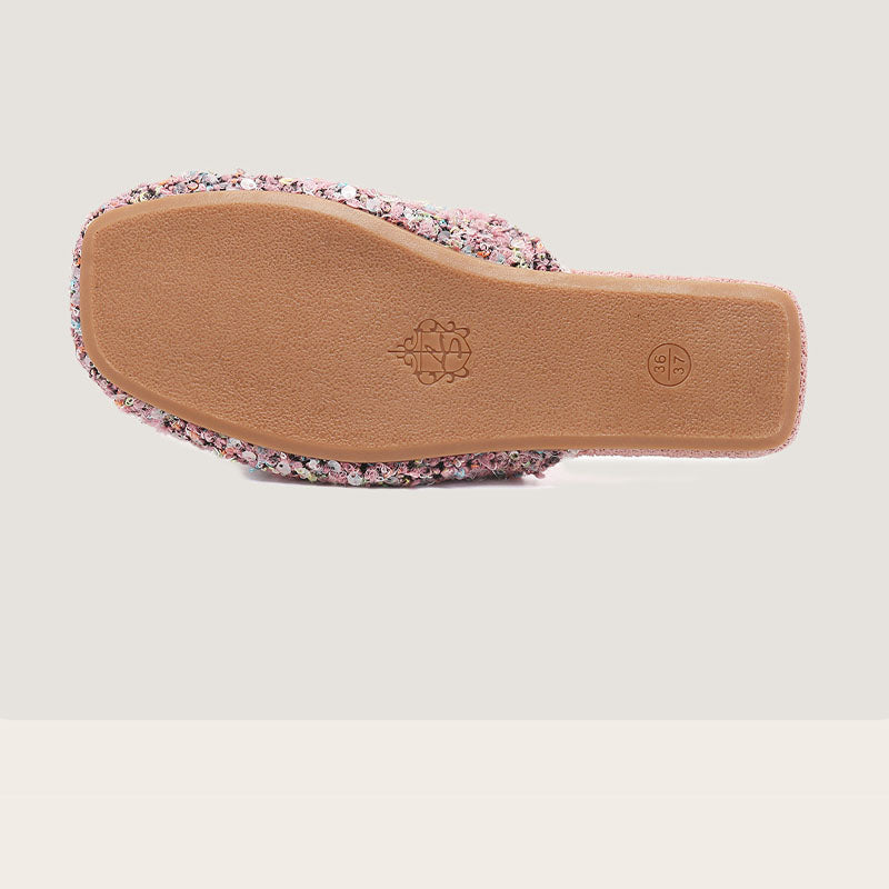 Elegant Sequins Plush Bow Knot Slippers