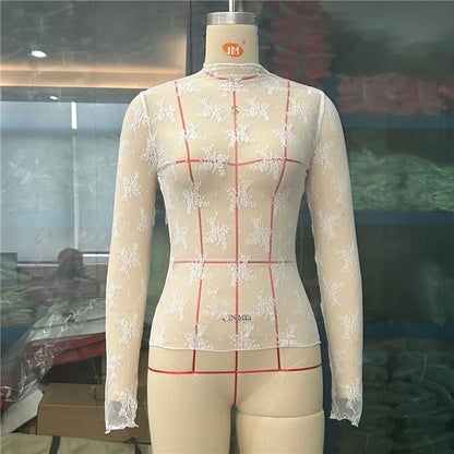 Sheer Lace Mesh Printed Top