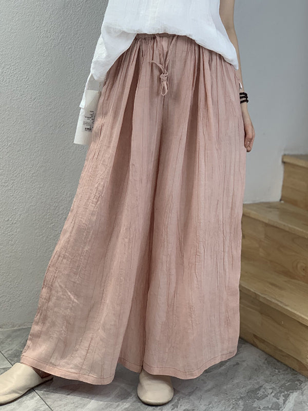 Loose Wide Leg Drawstring Elasticity Pleated Solid Color Pants Trousers