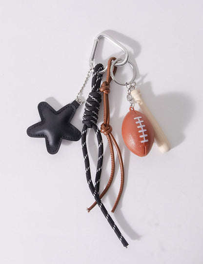 Simple Leather Star Baseball Keychain Bag Charm