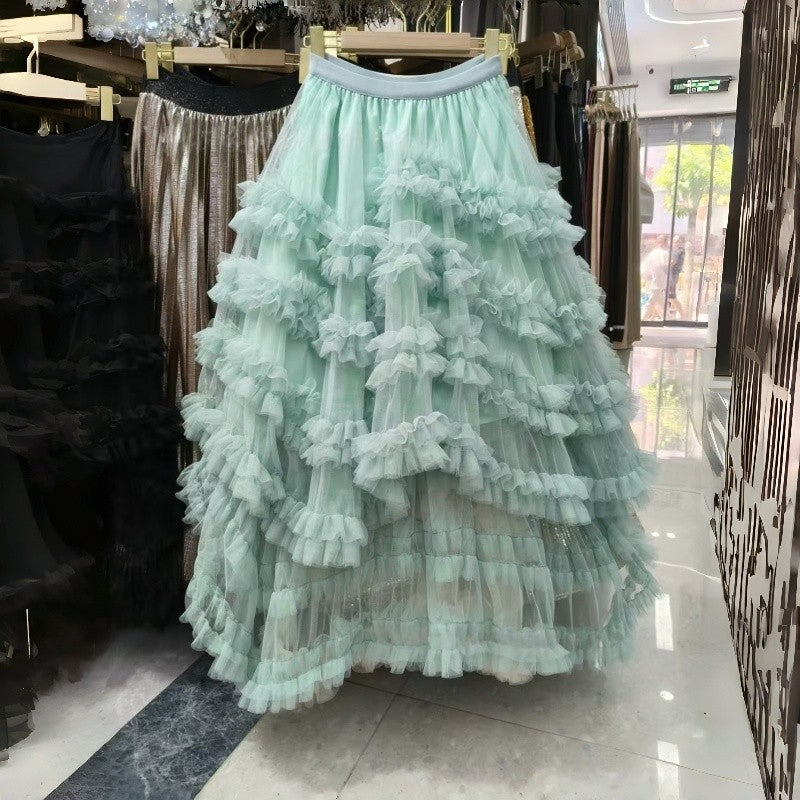 Polyester Tulle Flounce Puff Skirt Paneled