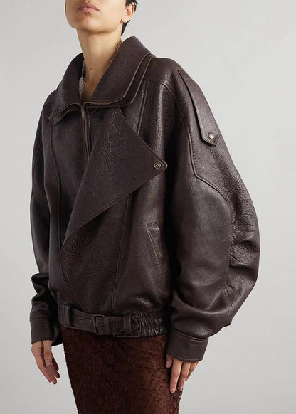 Oversized Leather Biker Jacket With Vintage Style