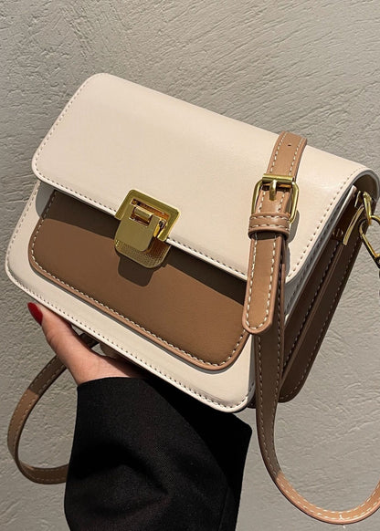 Two Tone Faux Leather Structured Crossbody Bag
