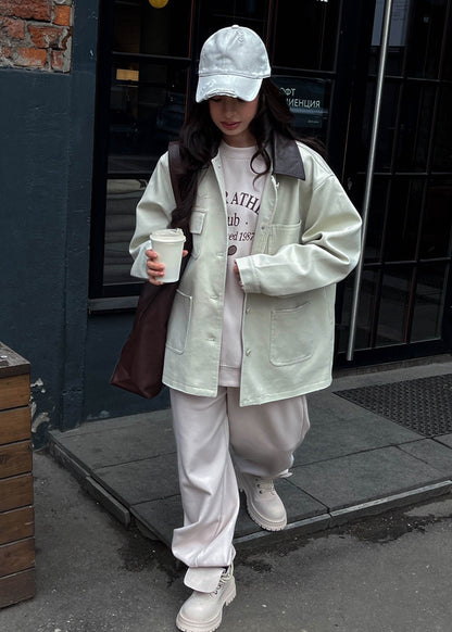Oversized Cotton Canvas Utility Jacket Light Gray