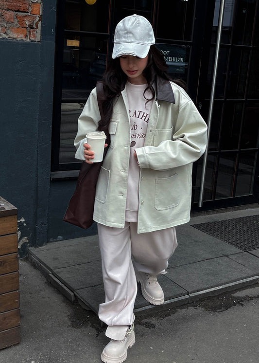 Oversized Cotton Canvas Utility Jacket Light Gray