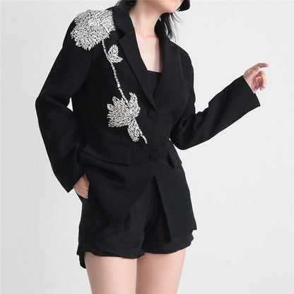Long Sleeve Lapel Beaded Casual Loose Blazer Outerwear