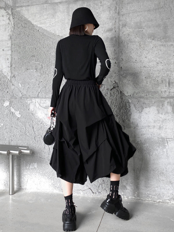 Fashion Irregularity Wide Leg Solid Color Elastic Waist Cropped Pants