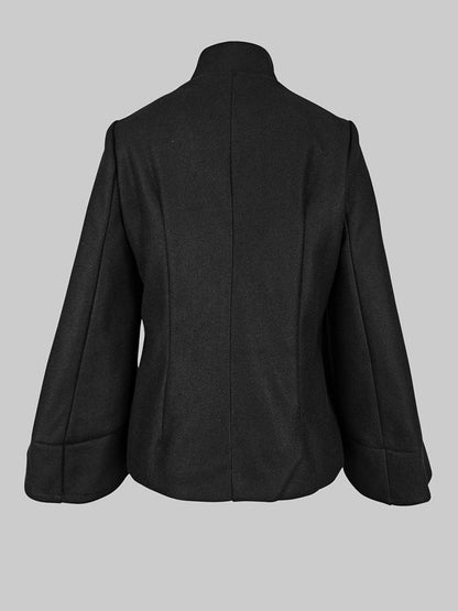 Flared Buttoned Solid Color High Neck Jackets&Coats Outerwear Woolen Coat