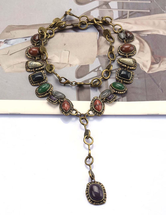 Vintage Multi-Color Gemstone Pendant Necklace