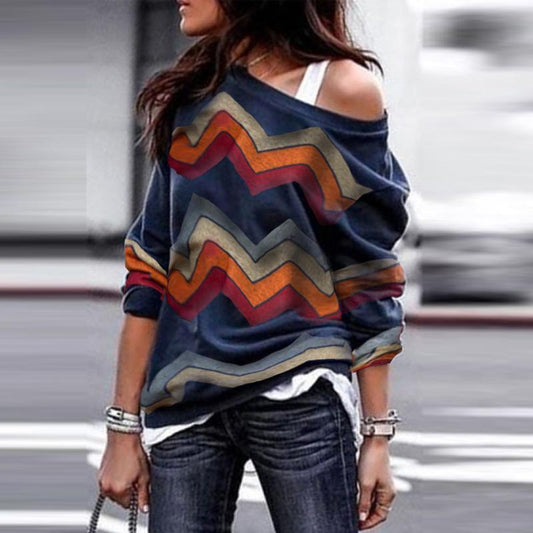 Loose Sloping Shoulder Long Sleeves Pullover Tops