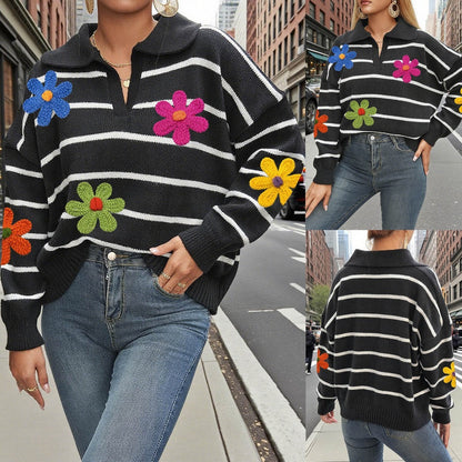 Crosa - Colorblock Flower Polo Sweater