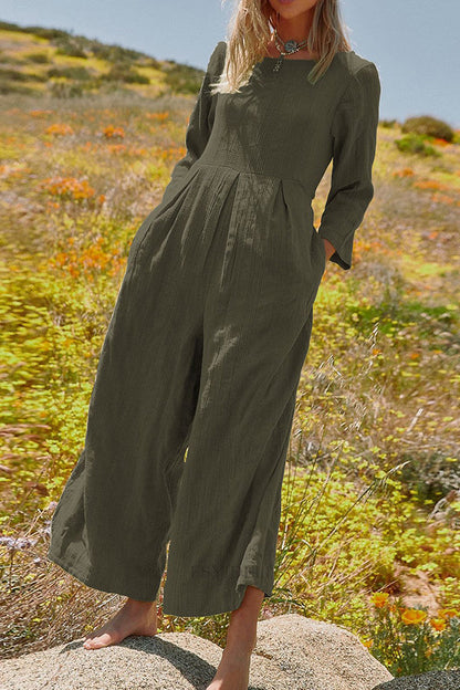 Multicolor loose round neck casual wide leg jumpsuit