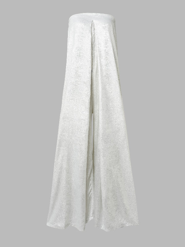 Wide Leg Solid Color Strapless Tube Jumpsuits