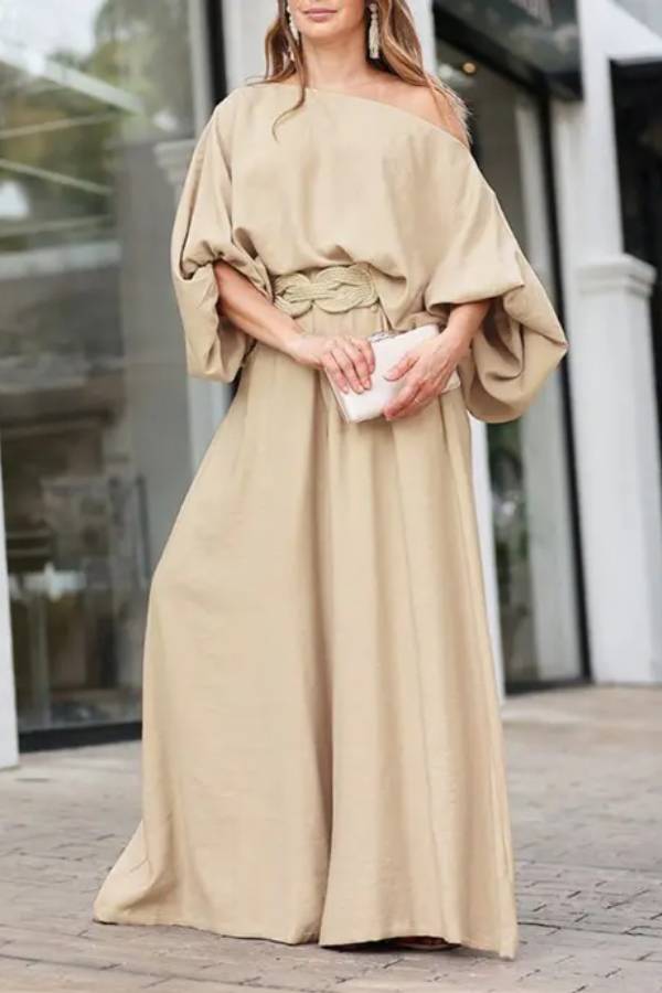Skew Neck Lantern Sleeve Top \u0026 Wide Leg Pants Set