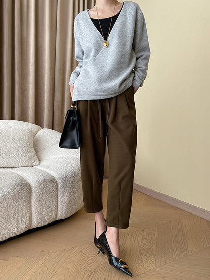 Long Sleeves Loose Asymmetric Buttoned V-Neck Cardigan Tops