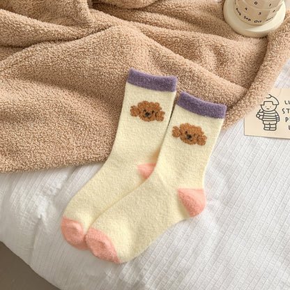 Rufia - Cute Dog Head Pattern Warm Floor Socks