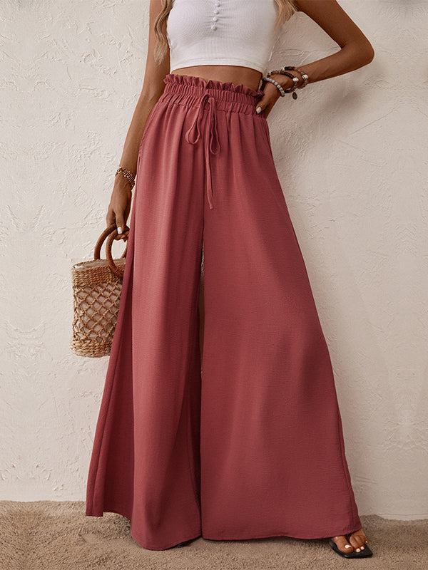 Flared Wide Leg Bandage Drawstring Solid Color Casual Pants Bottoms