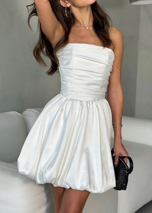 Strapless Bubble Mini Dress In Lustrous Fabric