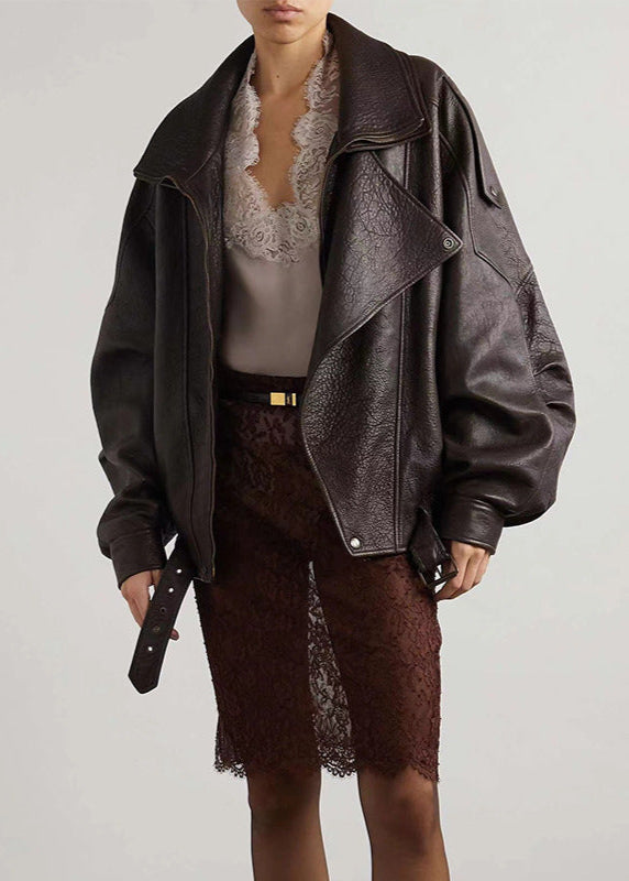 Oversized Leather Biker Jacket With Vintage Style