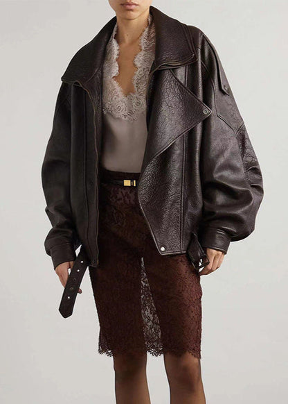 Oversized Leather Biker Jacket With Vintage Style