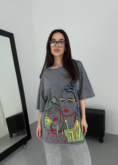 Oversized Cotton T-Shirt With Artistic Print