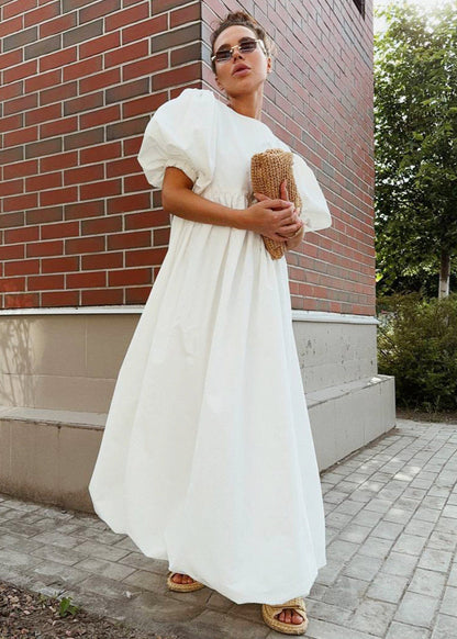 Puff Sleeve Maxi Dress Lightweight White